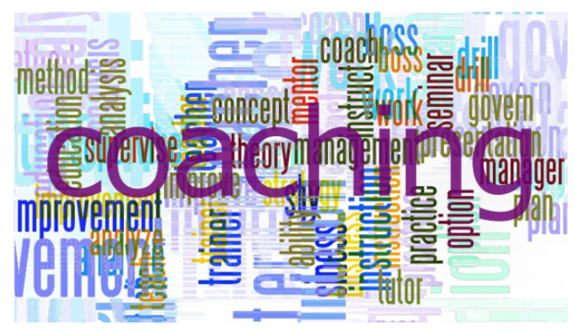 A word cloud of words associated with coaching.