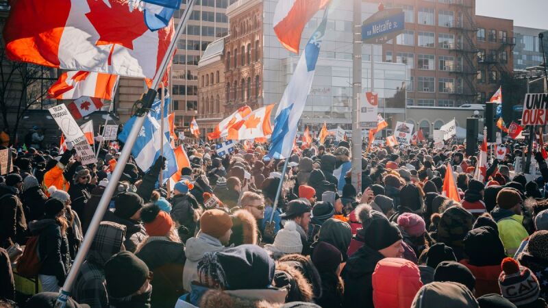 Crowd Protest with Flags