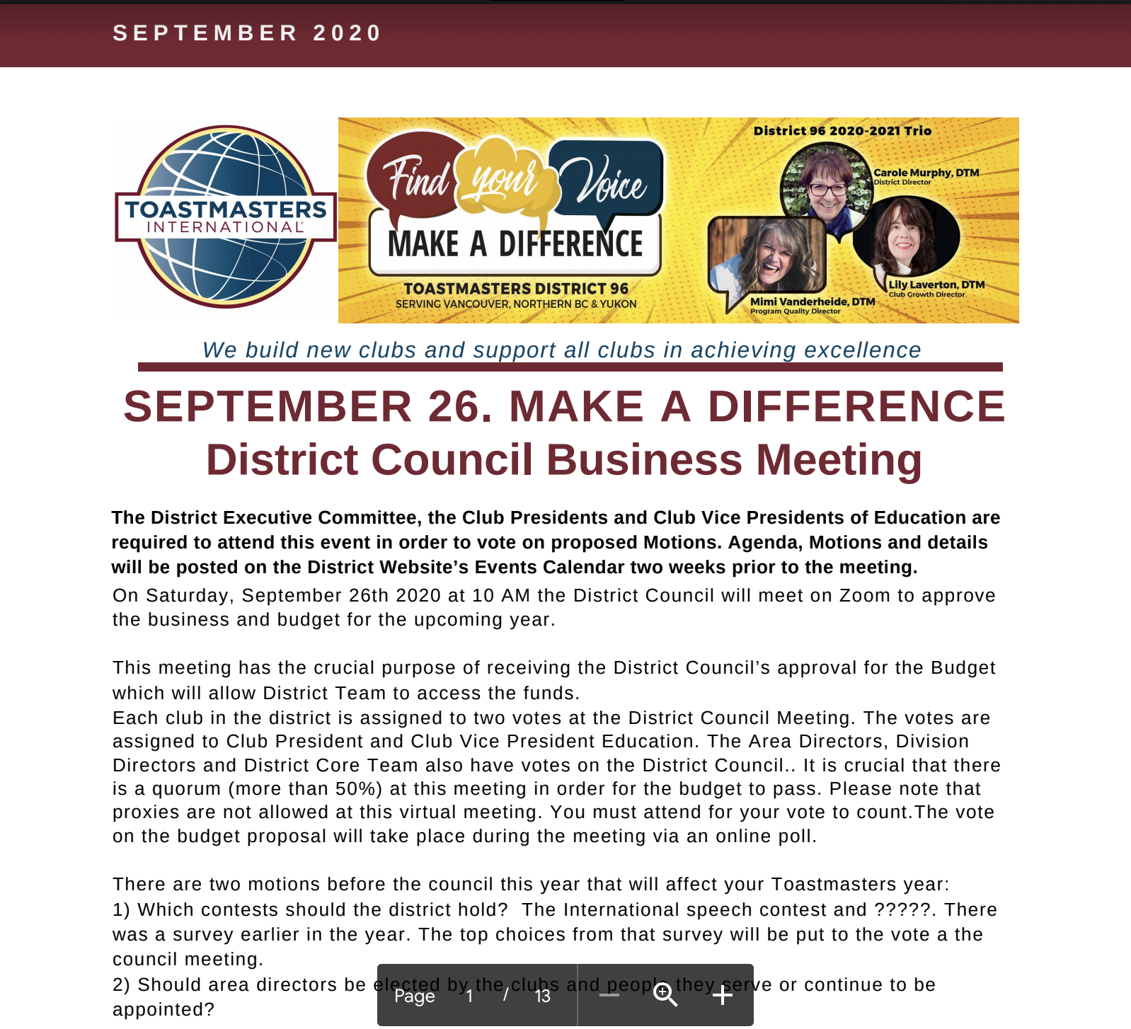 District Council Business Meeting