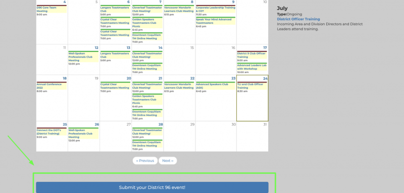 D96 Calendar webpage